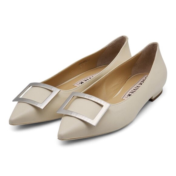 Roger Vivier Gommettine Ball Leather Ballet Flats in Beige IT 40 US 10 $750 - Picture 3 of 7